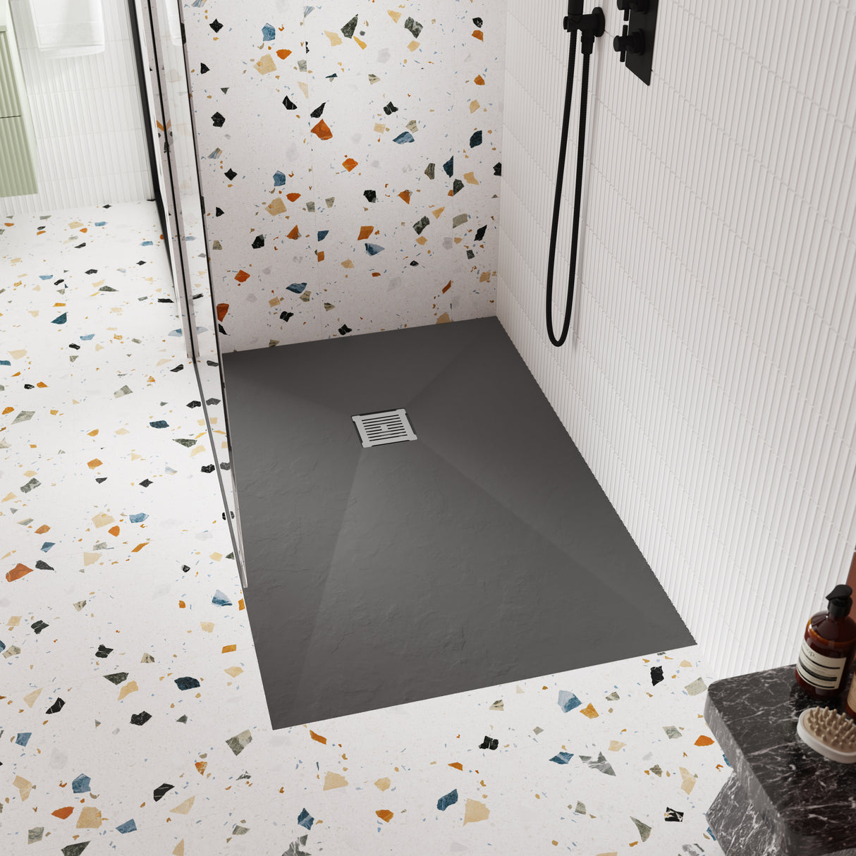 Nuie Slimline Rectangular Shower Tray Slate Grey