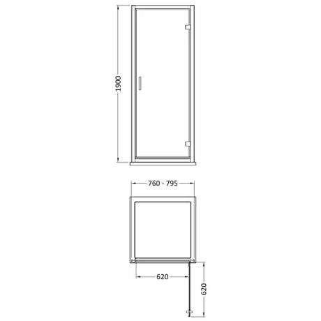 Nuie Rene Hinged Shower Door Chrome - 6mm Glass SMHD80-E6 LD