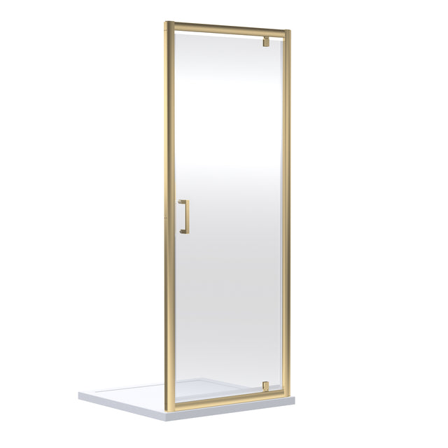 Nuie Rene Pivot Shower Door Brushed Brass - 6mm Glass SMPD76BB-E6