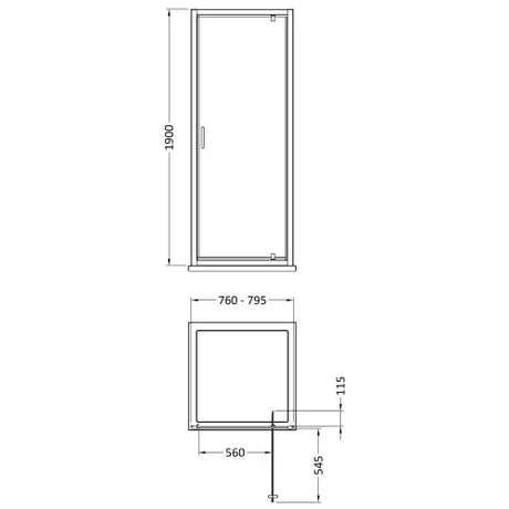 Nuie Rene Pivot Shower Door Matt Black - 6mm Glass SMPD80BP-E6 LD