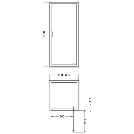 Nuie Rene Pivot Shower Door Matt Black - 6mm Glass SMPD90BP-E6 LD