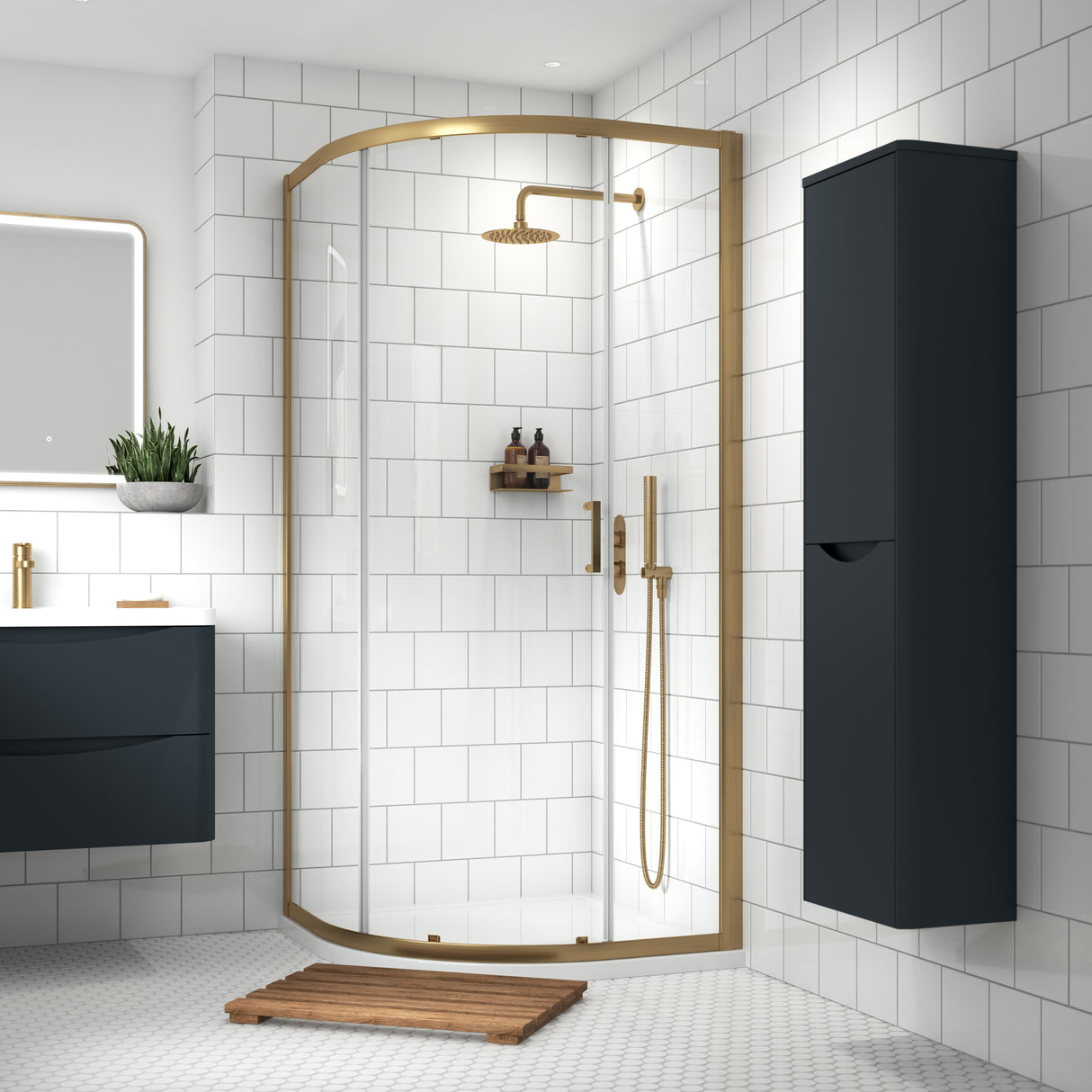 Nuie Rene Single Entry Quadrant Shower Enclosure - 6mm Glass (900 x 900mm) Brushed Brass SMQ9E1BB-E6 LS