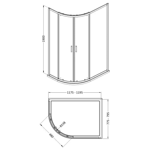 Nuie Rene Offset Quadrant Shower Enclosure Matt Black - 6mm Glass SMQU128BP-E6 LD