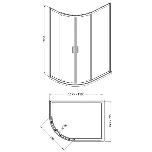 Nuie Rene Offset Quadrant Shower Enclosure Matt Black - 6mm Glass SMQU129BP-E6 LD