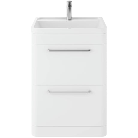 Hudson Reed Solar 600mm Floorstanding Vanity Unit & Basin, 2 Drawers Pure White SOL101