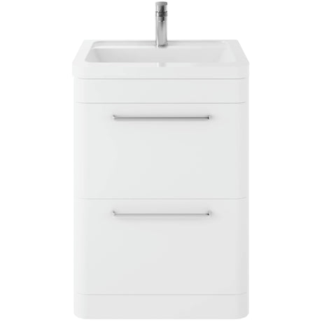 Hudson Reed Solar 600mm Floorstanding Vanity Unit & Basin, 2 Drawers Pure White SOL101A