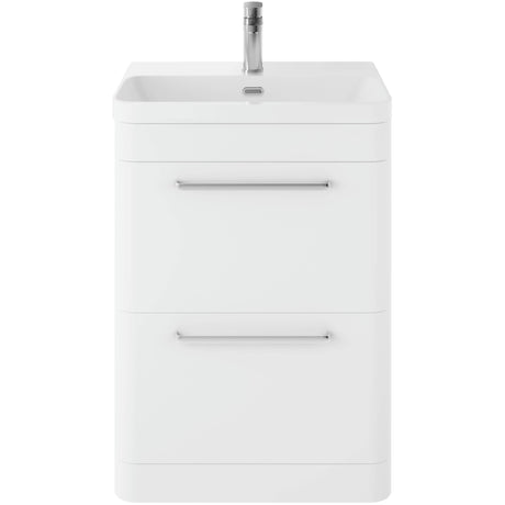 Hudson Reed Solar 600mm Floorstanding Vanity Unit & Basin, 2 Drawers Pure White SOL101B