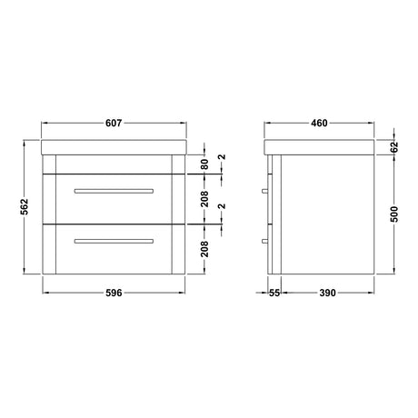 Hudson Reed Solar 600mm Wall Hung Vanity Unit & Basin, 2 Drawers Pure White SOL102B LD