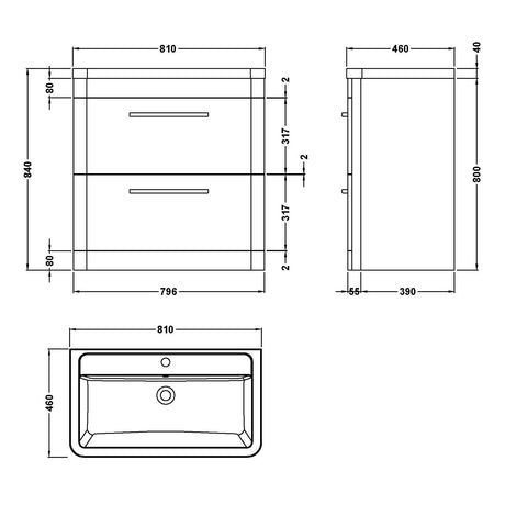 Hudson Reed Solar 800mm Floorstanding Vanity Unit & Basin, 2 Drawers Pure White SOL103A LD