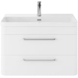 Hudson Reed Solar 800mm Wall Hung Vanity Unit & Basin, 2 Drawers Pure White SOL104B