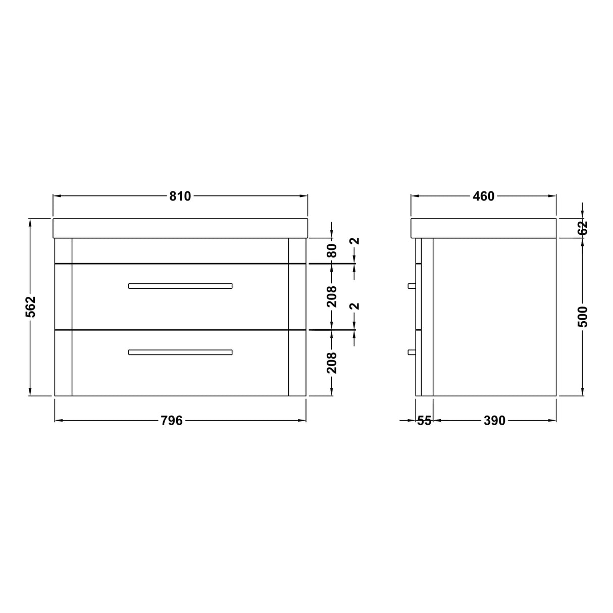 Hudson Reed Solar 800mm Wall Hung Vanity Unit & Basin, 2 Drawers Pure White SOL104B LD
