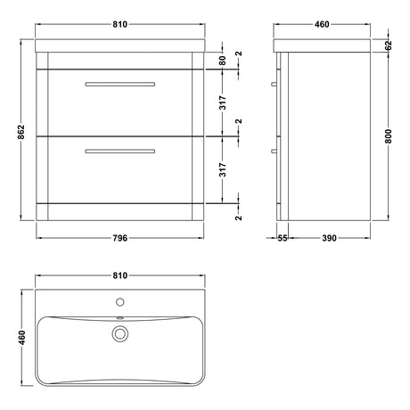 Hudson Reed Solar 800mm Floorstanding Vanity Unit & Basin, 2 Drawers Cool Grey SOL203B LD