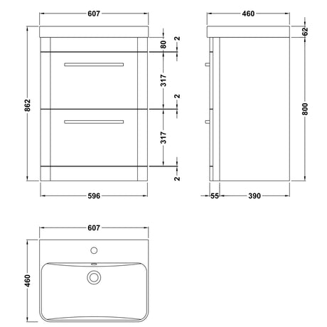 Hudson Reed Solar 600mm Floorstanding Vanity Unit & Basin, 2 Drawers Indigo Blue SOL301B LD