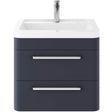 Hudson Reed Solar 600mm Wall Hung Vanity Unit & Basin, 2 Drawers Indigo Blue SOL302A