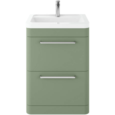 Hudson Reed Solar 600mm Floorstanding Vanity Unit & Basin, 2 Drawers Fern Green SOL801A