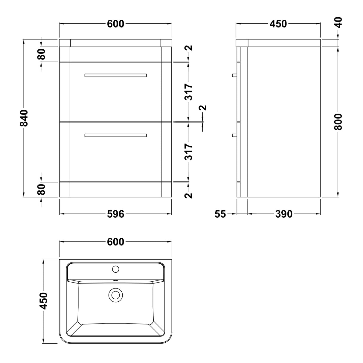 Hudson Reed Solar 600mm Floorstanding Vanity Unit & Basin, 2 Drawers Fern Green SOL801A LD