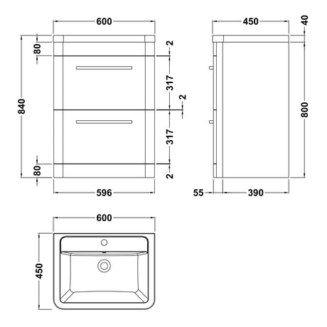 Hudson Reed Solar 600mm Floorstanding Vanity Unit & Basin, 2 Drawers Fern Green SOL801A LD