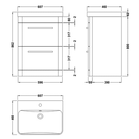 Hudson Reed Solar 600mm Floorstanding Vanity Unit & Basin, 2 Drawers Fern Green SOL801B LD