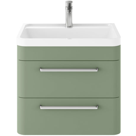 Hudson Reed Solar 600mm Wall Hung Vanity Unit & Basin, 2 Drawers Fern Green SOL802