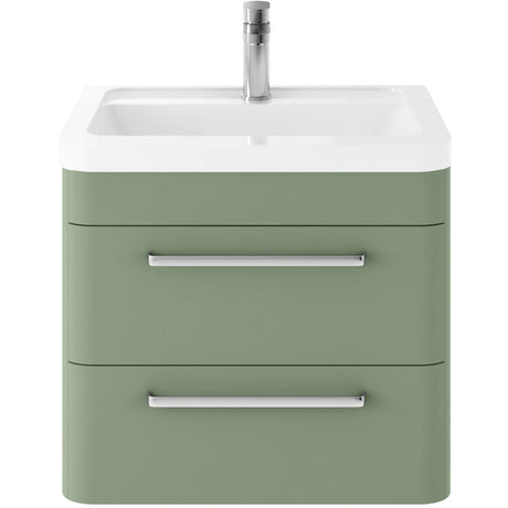 Hudson Reed Solar 600mm Wall Hung Vanity Unit & Basin, 2 Drawers Fern Green SOL802A