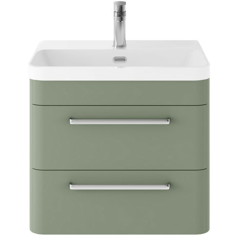 Hudson Reed Solar 600mm Wall Hung Vanity Unit & Basin, 2 Drawers Fern Green SOL802B