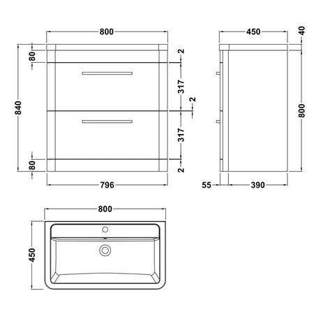 Hudson Reed Solar 800mm Floorstanding Vanity Unit & Basin, 2 Drawers Fern Green SOL803A LD