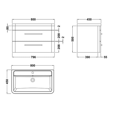 Hudson Reed Solar 800mm Wall Hung Vanity Unit & Basin, 2 Drawers Fern Green SOL804A LD