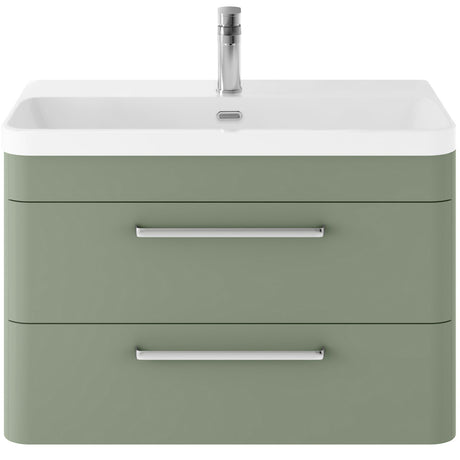 Hudson Reed Solar 800mm Wall Hung Vanity Unit & Basin, 2 Drawers Fern Green SOL804B