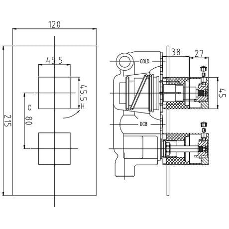 Hudson Reed Lennox 2 Outlet Thermostatic Concealed Shower Valve With Diverter Chrome SQR3207 LD