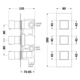 Hudson Reed Square Triple 3 Outlet Thermostatic Concealed Shower Valve With Diverter Chrome SQRTR03 LD