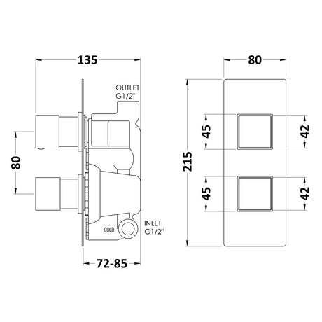 Hudson Reed Square Twin 1 Outlet Thermostatic Concealed Shower Valve Chrome SQRTW01 LD