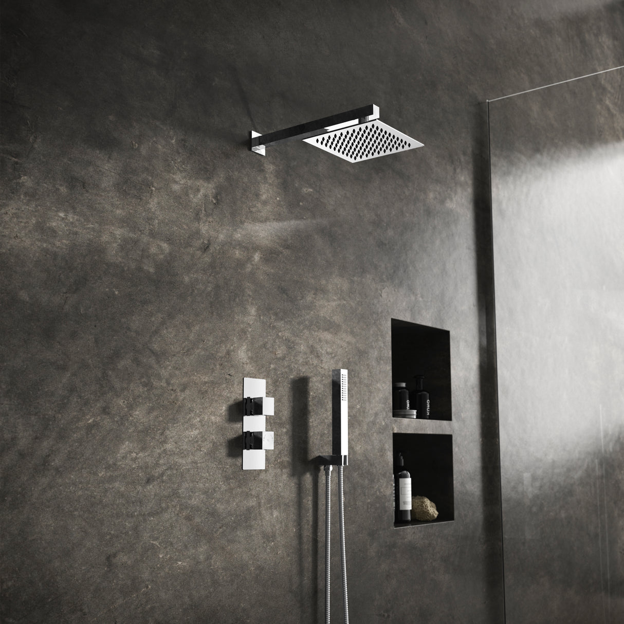 Hudson Reed Square Twin 2 Outlet Thermostatic Concealed Shower Valve With Diverter Chrome SQRTW02 LS