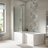 Nuie L-Shaped Shower Bath With Bath Screen & Acrylic Front Bath Panel White SBATH28 LS