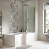 Nuie L-Shaped Shower Bath With Bath Screen & Acrylic Front Bath Panel White SBATH29 LS