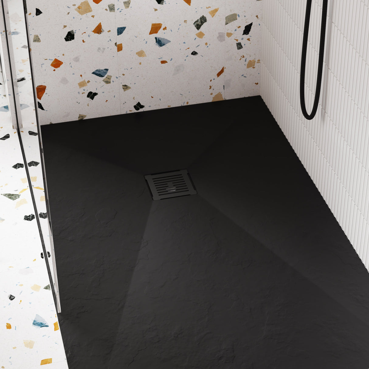 Nuie Shower Tray Waste With Grill - Black Trap Matt Black STW002S LS