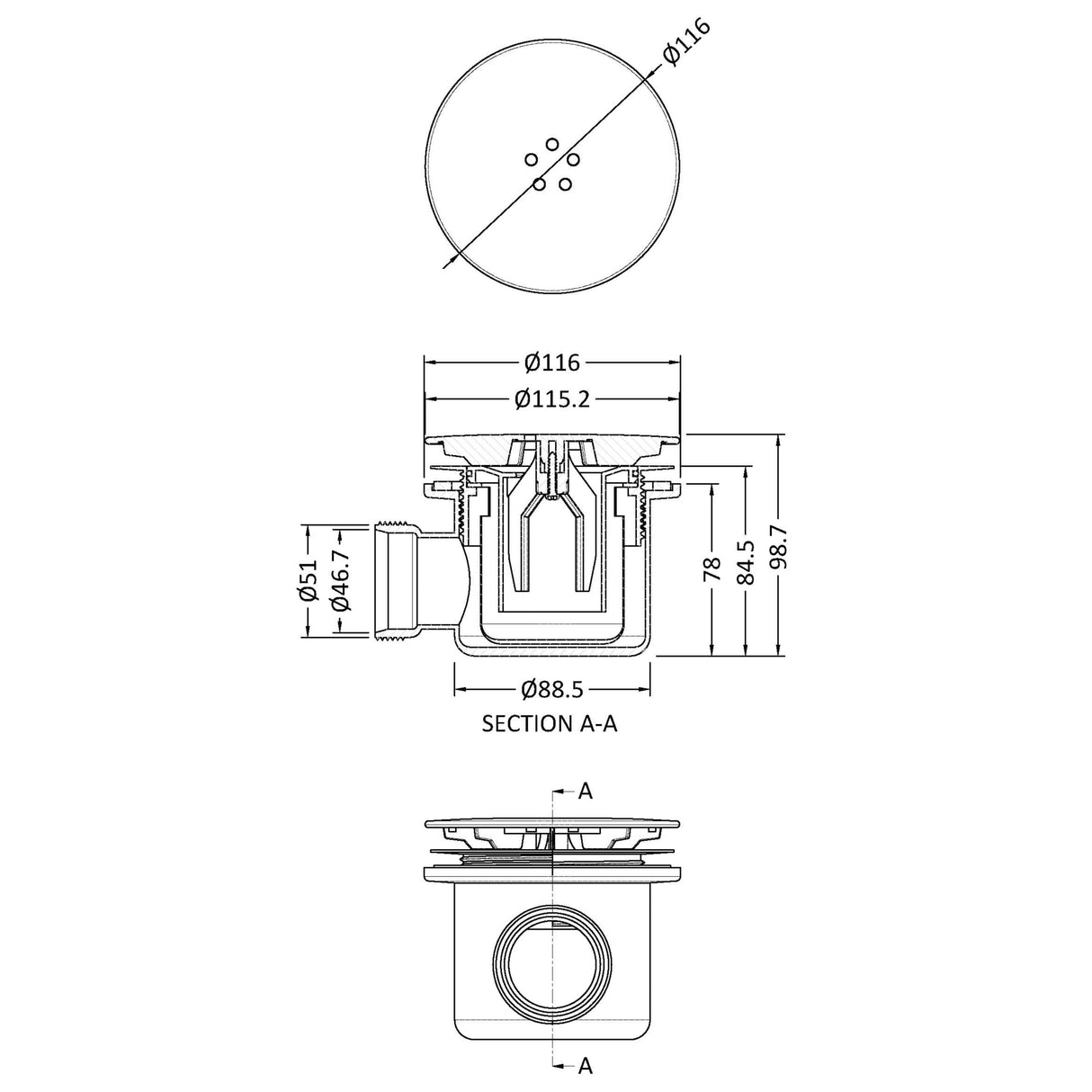 Nuie 90mm Shower Tray Waste - White Trap Matt White STW004 LD