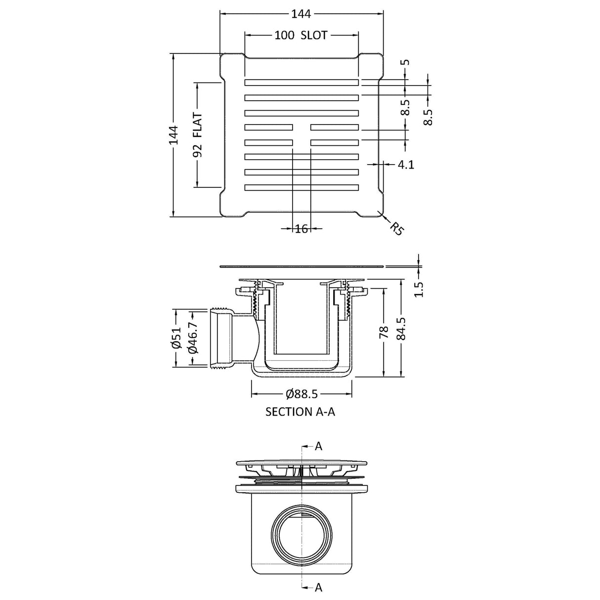 Nuie Shower Tray Waste With Grill - White Trap Matt White STW004S LD