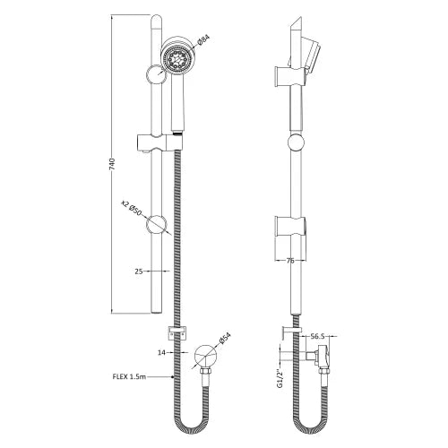 Nuie Multi-Function Sliding Rail Kit & Elbow Outlet Chrome STY042 LD