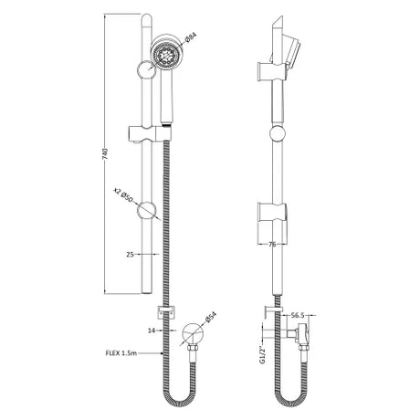 Nuie Multi-Function Sliding Rail Kit & Elbow Outlet Chrome STY042 LD