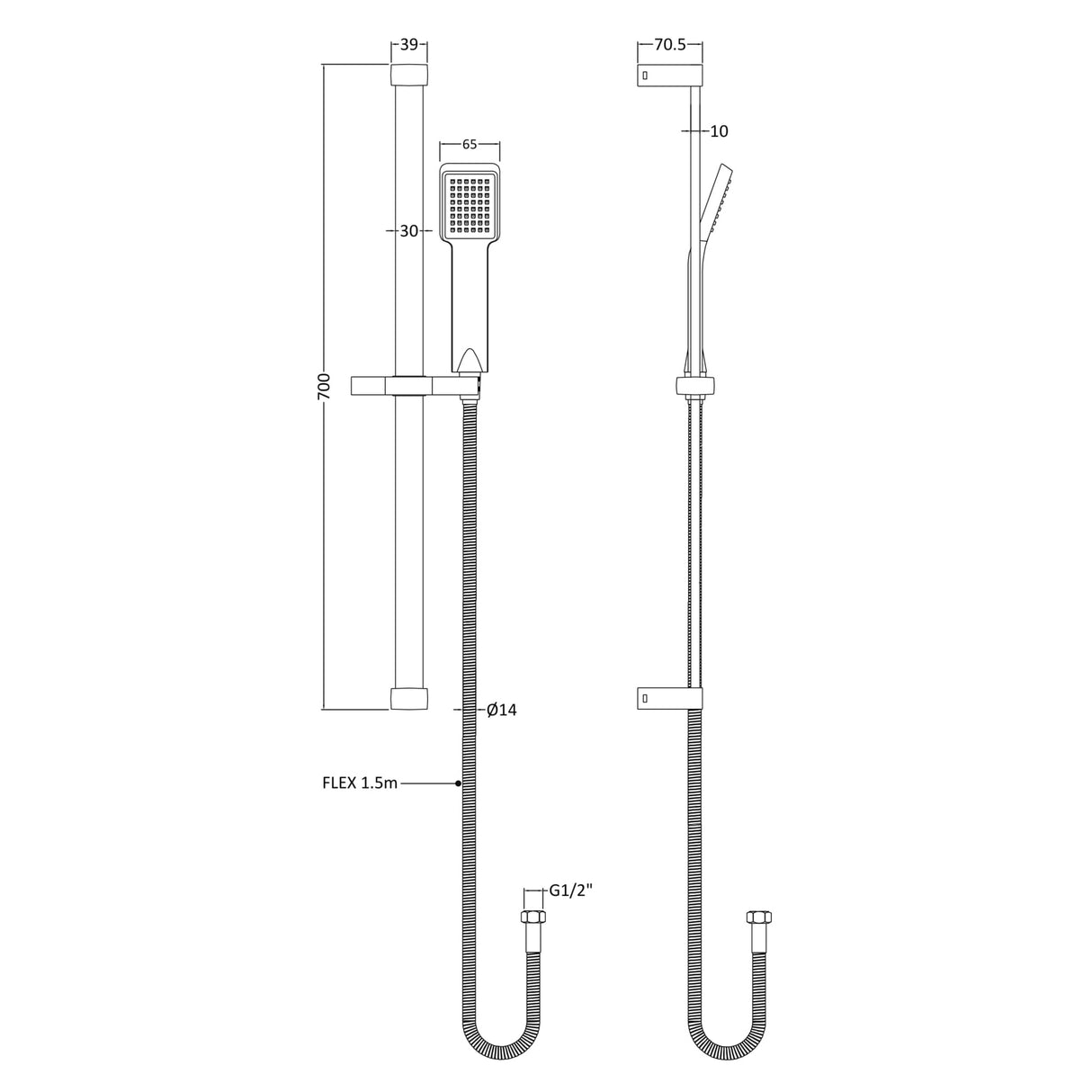 Nuie Single Function Rectangular Sliding Rail Kit Chrome STY059 LD