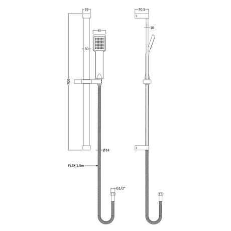 Nuie Single Function Rectangular Sliding Rail Kit Chrome STY059 LD