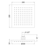 Nuie Square LED Fixed Head Shower 200x200mm Chrome STY070 LD