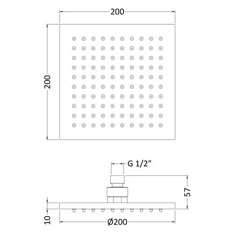 Nuie Square LED Fixed Head Shower 200x200mm Chrome STY070 LD
