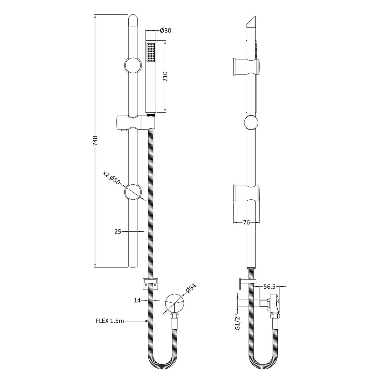 Nuie Single Function Round Sliding Rail Kit & Elbow Outlet Matt Black STY442 LD