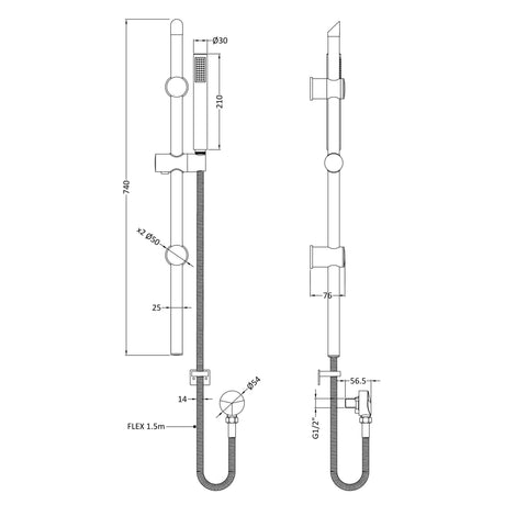 Nuie Single Function Round Sliding Rail Kit & Elbow Outlet Matt Black STY442 LD
