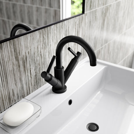 Hudson Reed Tec Lever Mono Basin Mixer Tap & Waste Matt Black TEL415 LS