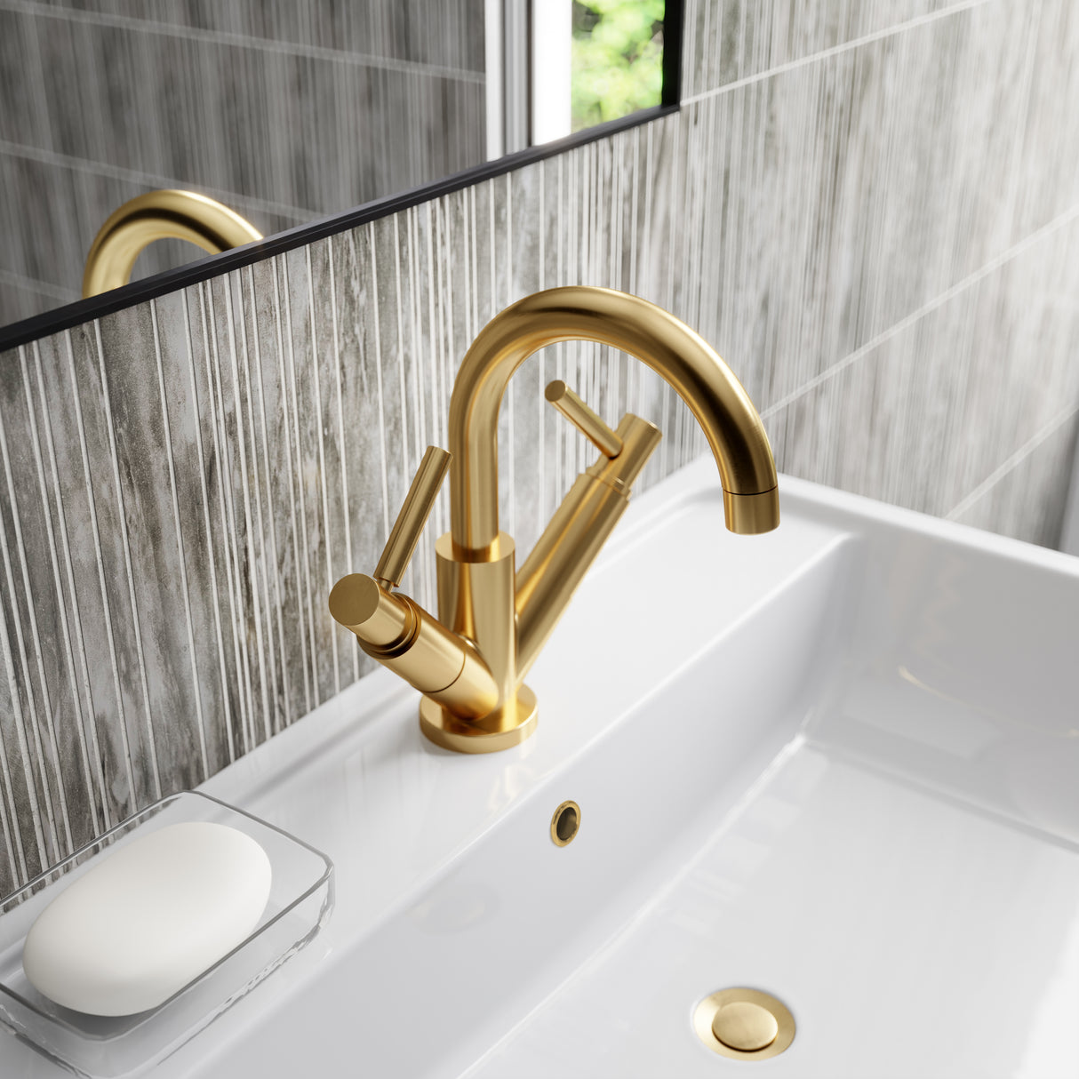 Hudson Reed Tec Lever Mono Basin Mixer Tap & Waste Brushed Brass TEL815 LS