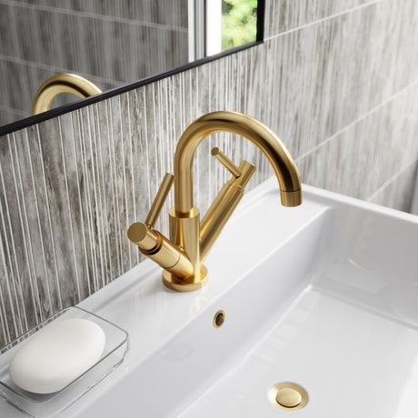 Hudson Reed Tec Lever Mono Basin Mixer Tap & Waste Brushed Brass TEL815 LS