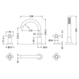Hudson Reed Tec Crosshead 4-Hole Bath Shower Mixer Tap With Swivel Spout & Shower Kit Chrome TEX334S LD