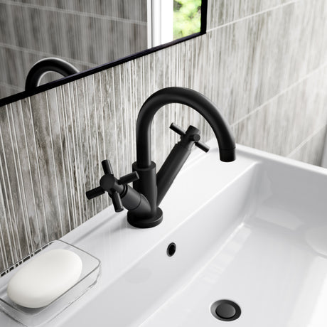 Hudson Reed Tec Crosshead Mono Basin Mixer Tap & Waste Matt Black TEX415